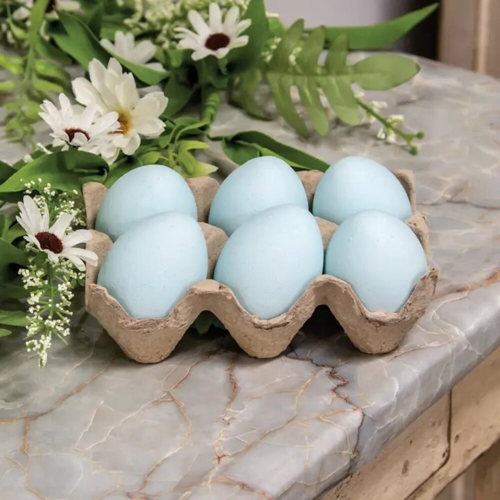 Pastel Blue Decorative Eggs Set of 6 in Egg‎ Crate Spring Easter Decor